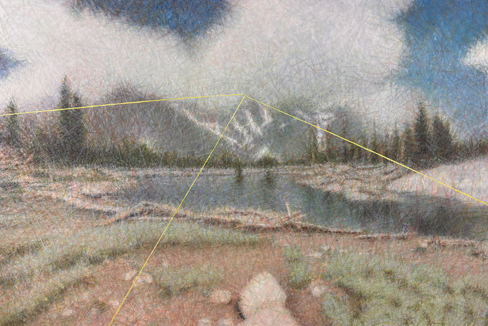 Norman Leto, Un lac Raytrace, Ulei pe p&acirc;nză 120x80cm, 2024